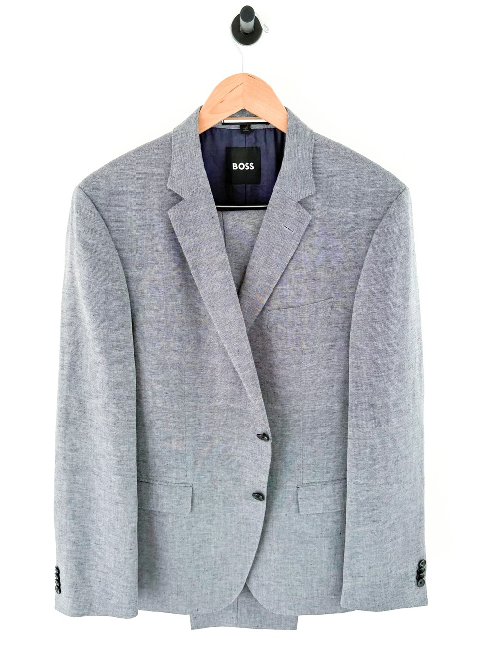 NEW Hugo BOSS Men's Light Gray Navy Blue Linen Suit Jacket and Pants 44R